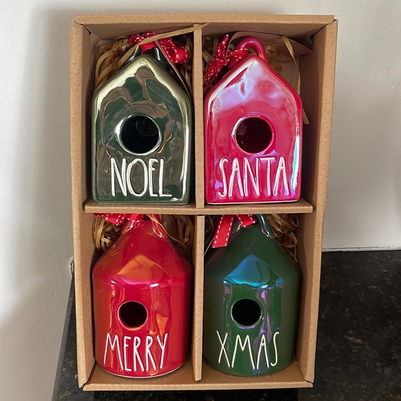 Rae Dunn - NOEL/SANTA/MERRY/XMAS - iridescent birdhouse set - Picture 1 of 3